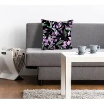 Queence Dekokissen "Leticia", lila (lila, bedruckt), B:40cm L:40cm, Polyester, Dekokissen_Sitzkissen_Kissenhüllen, Kissenhülle,Blütenmotive,Floral,Blumen,Natur,Dekorativ,Pastellfarben