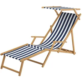 Erst-Holz Sonnenliege 200 x 60 x 80 cm Blau-Weiß