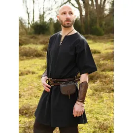 Battle-Merchant - Mittelalterliche Kurzarm Tunika Jasper für Herren - Wikingerhemd - Hochmittelalterliche Gewandung - Mittelalter, LARP (XXL, Schwarz) - XXL