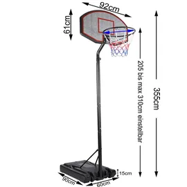 DEUBA Basketballkorb Outdoor Indoor mit Ständer höhenverstellbar 205- max. 305cm rollbar 70kg Standfuß Kinder Erwachsene Basketball Hoop Stand