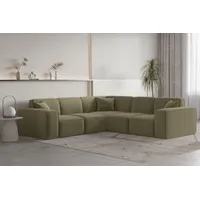 Fun Möbel Ecksofa Designersofa CELES PREMIUM Stoff Opera Velvet Olivgrün Seite Universal - Grün