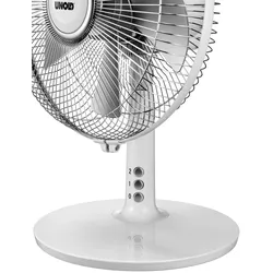 Unold Tischventilator Silverline, 3-Stufige Geschwindkeitsregelung per Tastendruck, Leistung: 25 Watt, 86810 Weiß/Silber