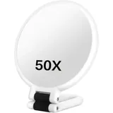 50-fach Vergrößernder Kosmetikspiegel, Doppelseitiger Vergrößerungsspiegel Mit 360° Verstellbarem Griff, Tragbar/wandmontierbar/tischmontierbar, Weiß, Heimdekoration