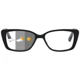 ALKAHE Lesebrille mit Selbsttönende Grau Linse Rechteck Rahmen - Photochrome Lesehilfe Sehhilfe Damen Herren UV400 Schutz Brille mit Sonnenschutz Schwarz Brille 1.0 - M