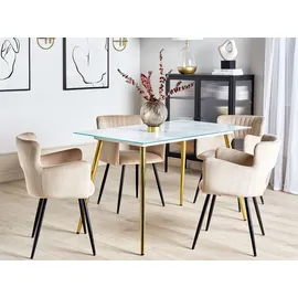 Beliani Esstisch Mulga Marmor Optik / Gold 120 cm 70 cm Sicherheitsglas