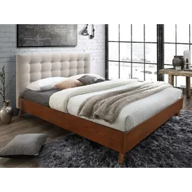 vente-unique Bett 180 x 200 cm mit gestepptem Kopfteil - Stoff - Beige - francesco