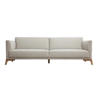 Skandinavisches Sofa aus beigem Stoff mit Samteffekt und hellem Holz 4-Sitzer SINDRO