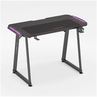 eXcape Gaming Tisch A10 mit LED Beleuchtung 100cm (+10cm Extensions) - Beine in A-Form Carbon-Optik, Schreibtisch Gaming-Getränkehalter, Kopfhöre...