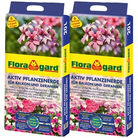 Floragard Aktiv Pflanzenerde für Balkon und Geranien 2 x 20 l