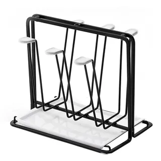 Qeunrtiy Abtropf Gestell für 6 Flaschen Flaschen Halter Metall, Abtropf Gestell für GefäßE mit Abtropf Schale, für, Luft Oben,