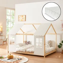 Halboffenes Kinderbett Tostedt mit Matratze 140x200 cm Holz/Weiß