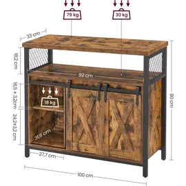 VASAGLE Sideboard 100 x 80 x 33 cm Braun/Schwarz
