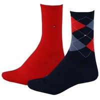 TOMMY HILFIGER Damensocken Doppelpack Uni/Raute rot/dunkelblau Größe 39-42 - 39-42