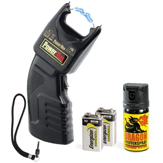 Security-Discount - PTB Elektroschocker 500.000 Volt inkl. Batterien und Dragon Pfefferspray zur Tierabwehr