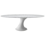 Casa Padrino Luxus Esstisch Matt Weiß 290 x 130 x H. 75 cm - Ovaler Esszimmertisch mit hochwertiger Carrara Marmor Tischplatte - Moderne Esszimmer - Luxus Qualität - Made in Italy