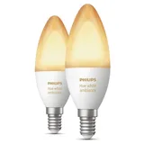 Philips Hue White ambience Doppelpack, E14, Intelligentes Leuchtmittel, Bluetooth/Zigbee, Weiß, LED, E14, B39