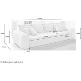 luma-home Big-Sofa XXL 306 cm, Lounge Couch Kunstleder Weiß und Stoff Grau Beige / 15113