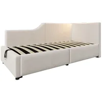 Polsterbett 90x200cm Tagesbett (ohne Matratze) Daybett Schlafsofa Kinderbett Jugendbett Mit hydraulischem Stauraum Mit LED und USB-Typ C Samt Beige - Beige