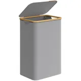 Songmics Wäschekorb mit Deckel, Wäschesammler 90 L, herausnehmbarer Wäschesack, Oxford-Gewebe, Griffe aus Bambus