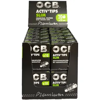 OCB Activ Tips SLIM Aktivkohle-Filter mit Keramikkappen, 20 Packungen à 10 Stück