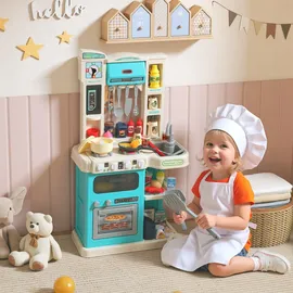aiyaplay Kinderküche Spielküche mit Ofen Spüle Licht-und Soundfunktion (Grün)