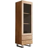 DeLife Vitrine Live-Edge 60x190 cm Akazie Natur Baumkante 1 Tür 2 Schubladen Massiv, Vitrinen, Baumkantenmöbel, Massivholzmöbel, Massivholz