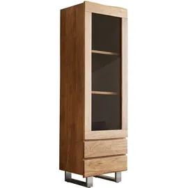 DeLife Vitrine Live-Edge 60x190 cm Akazie Natur Baumkante 1 Tür 2 Schubladen Massiv, Vitrinen, Baumkantenmöbel, Massivholzmöbel, Massivholz