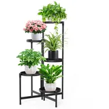 Lapamax Blumenständer Pflanzenregal 5 Etagen Metall Pflanzenständer Blumentopfständer Hof, Mehrstöckig Pflanzentreppen Blumenregal für Zimmerecke Wohnzimmer Hof schwarz
