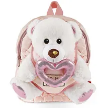 Perletti Teddybär Rucksack für Kinder mit Plüschtier Bär und Rosa Herz - Kuscheltier Pluschspielzeug Weich Flauschig und Kindergarten Schultasche - 3 4 5 6 Jahren Baby Kindertasche (Rucksack)