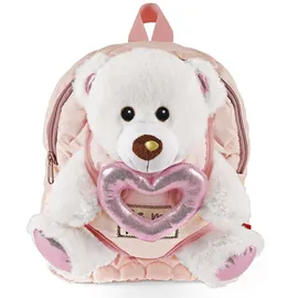 Perletti Teddybär Rucksack für Kinder mit Plüschtier Bär und Rosa Herz - Kuscheltier Pluschspielzeug Weich Flauschig und Kindergarten Schultasche - 3 4 5 6 Jahren Baby Kindertasche (Rucksack)