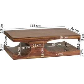 FineBuy Couchtisch Sheesham Braun 120 x 70 x 38 cm
