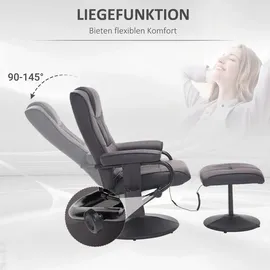 Homcom Massagesessel mit Hocker, Drehbares Relaxsessel mit Massagefunktion, Elektrisches Fernsehsessel mit Liegefunktion, Fernbedienung für Wohnzimmer, Kunstleder, Braun