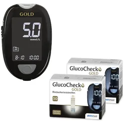 GlucoCheck GOLD Set (mmol/L) zur Kontrolle des Blutzuckers mit 110 Teststreifen 1 St