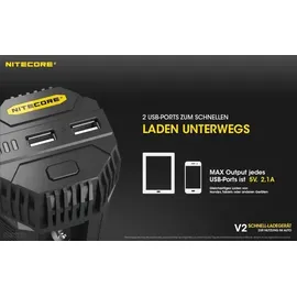 Nitecore V2 Kfz-Schnellladegerät 12V für 1 oder 2 Akkus, Ladestrom max. 3A