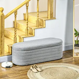 Homcom Sitzbank Polsterbank mit Stauraum, Teddy-Vlies-Optik, Holzbeine Hellgrau