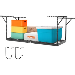 Vevor Deckenregal für Garage, 91,4 x 243,8 cm, Deckenregal für Garage, verstellbare Regale aus kaltgewalztem Stahl für Garagenaufbewahrung, Organisation, 272 kg Tragfähigkeit, 55,9–101,6 cm, schwarz