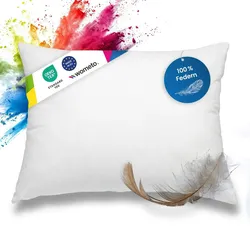 wometo Federkissen Kissen 100% Federn 70x90 - 1200g OEKO-TEX Füllkissen Bezug Baumwolle weiß / Innenkissen / Füllkissen / Kissenfüllung / kleine Sofakissen
