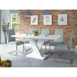 Esstisch Weiß Hochglanz Esszimmertisch Ausziehtisch 120(170)x80 Synchronauszug