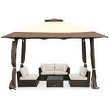 COSTWAY Pavillon 4x4 m, Pop up Faltpavillon mit Doppeldach, Wasserdicht Stabil UV-Schutz 50+, Gartenpavillon mit Tragetasche auf Rollen, Gartenzelt für Terrasse, Garten (Khaki)