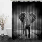 RFFLUX 3D Elefant Design Duschvorhang Anti Schimmel 240 x 200 cm mit 12 Ringe Polyester Afrika Tiere Duschvorhänge Anti-Bakteriell Waschbar Wasserdicht Badvorhänge für Badezimmer