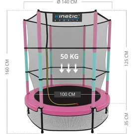 Kinetic Sports Kinder Trampolin JUMPER 140 cm - Inklusive Gummiseil Federung, Sicherheitsnetz mit Reißverschluss, Rahmenpolster, Schutz Bodennetz - Indoor Kindertrampolin Spielzeug