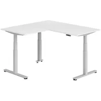 Bümö Eckschreibtisch, Weiß, Silber, Nachbildung, Rechteckig, 160x74x160 cm, FSC