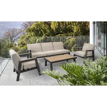 Lesli Living Lounge-Set "Manu" Anthrazit/Beige/Holzoptik - Schwarz/Beige/Braun