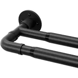 Starbover Industrielle Gardinenstange, 2 läufig Gardinenstange Schwarz, 74-200cm, Vorhangstange Ausziehbar Metall, Gardienenstangenset Wandmontage mit Halterungen und Endstücken für Wohnzimmer