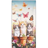 Wnntyu Bedrucktes Strandtuch 90x180 cm, Sandfreie & Ultraleicht Microfaser Handtücher Groß, Schnelltrocknendes Handtuch mit DREI kleine Kätzchen