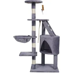 KATIDO Hoher Katzenkratzbaum mit Zwinger und Hängematte 118 cm grau-blau