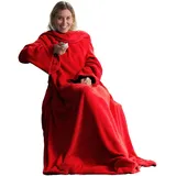 CelinaTex TV-Decke mit Ärmeln und Fußtasche Flauschige Kuscheldecke XL 170 x 200 cm rot Mikrofaser Fleece Soft Oeko-TEX
