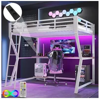 HAUSS SPOLE Hochbett 90x200 cm mit LED, Schreibtisch, Computerkonsolenablage Weiß