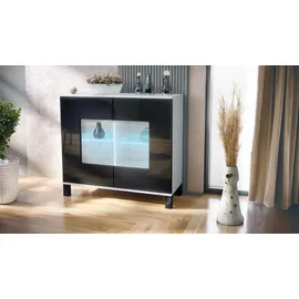 Vladon Kommode Grömitz 92,5 x 84,5 x 35 cm Weiß matt / Schwarz Hochglanz