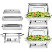 Wilprep Chafing Dish Speisewärmer 9L 2pcs Edelstahl Warmhaltebehälter Wärmebehälter Edelstahl Buffet-Set für Catering Buffet und Party (Silber - 2 Set)